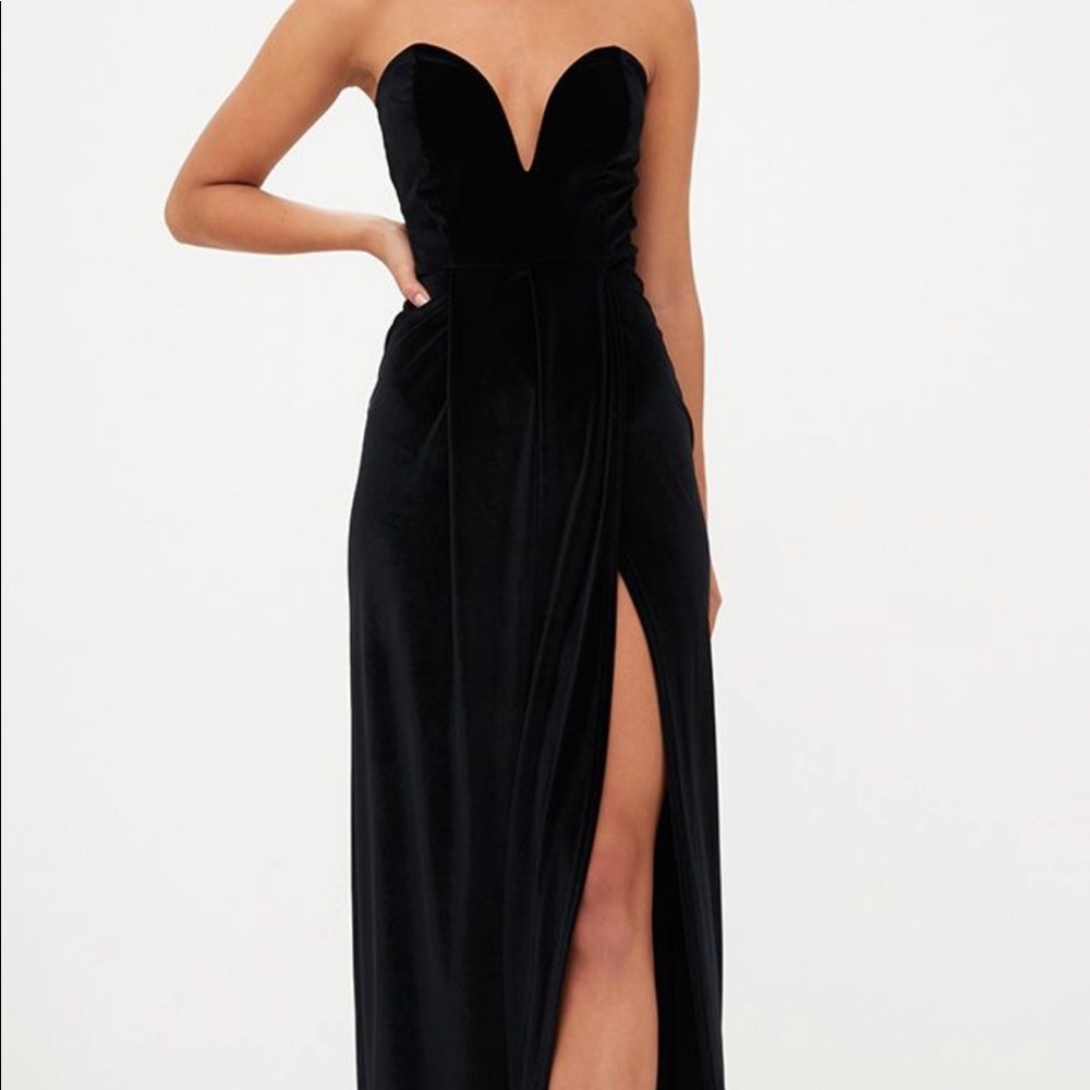 Velvet Draped Wrap Bandeau Maxi Dress